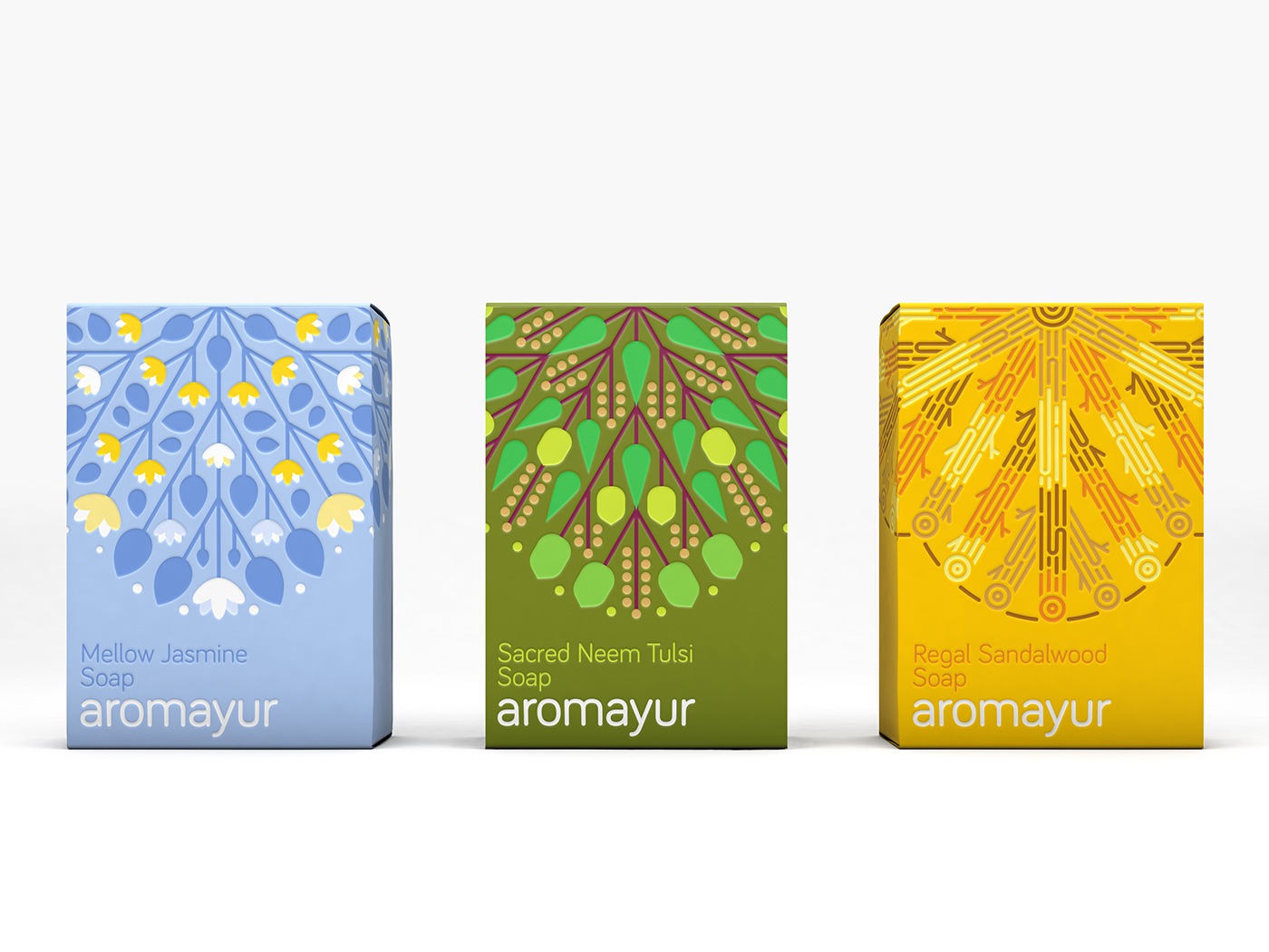 Aromayur 3 packagings de savon : mellow, sacred, regal